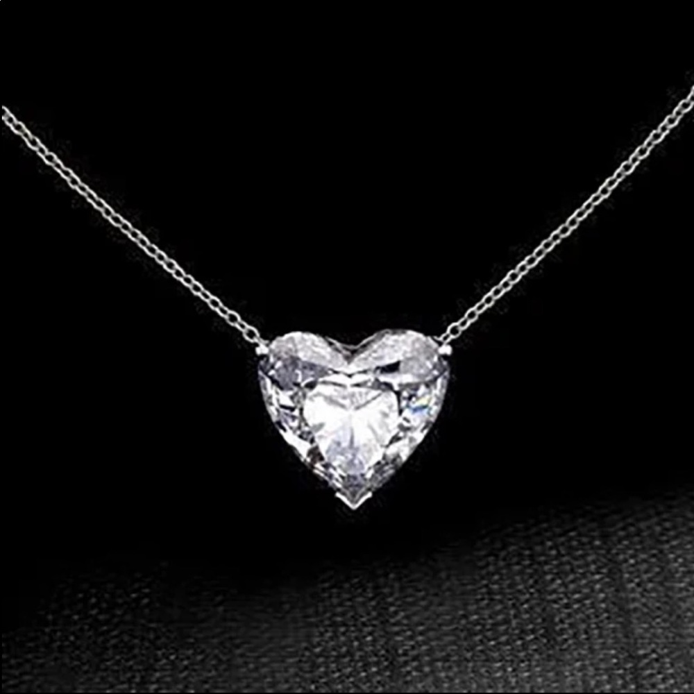 New 925 Silver Lovers Heart CZ Beautiful Necklace - Picture 2 of 4
